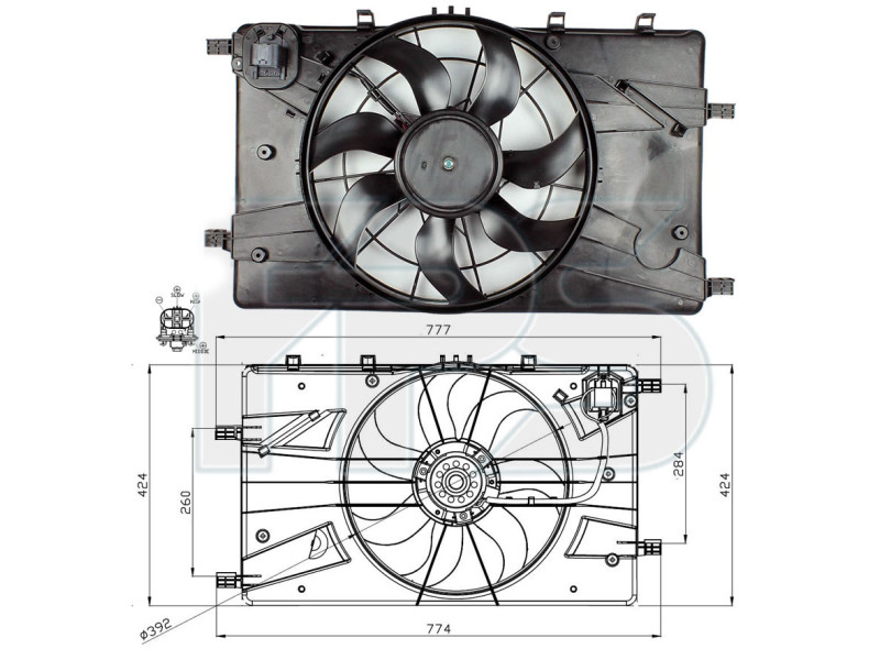 Дифузор з вентилятором Chevrolet Cruze J300, Orlando 11-15, Opel Astra J, Astra H, Insignia, Zafira Tourer C (Китай) 13289623