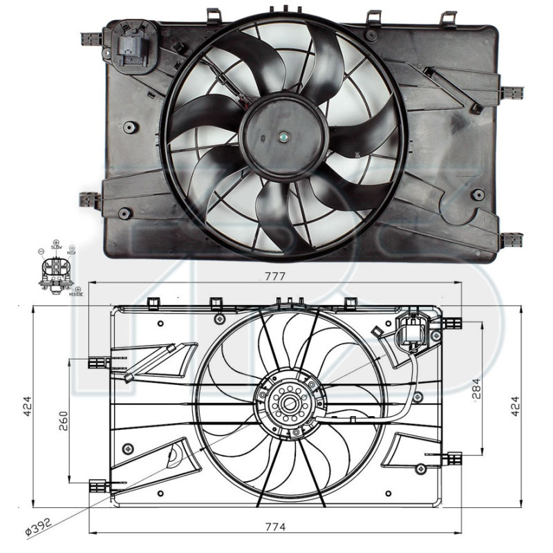 Дифузор з вентилятором Chevrolet Cruze J300, Orlando 11-15, Opel Astra J, Astra H, Insignia, Zafira Tourer C (Китай) 13289623