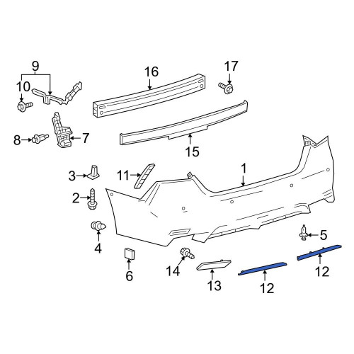 Молдинг заднього бампера правий чорний Toyota Camry XV70 SE/XSE 2017-2021 FPS 52723-33010