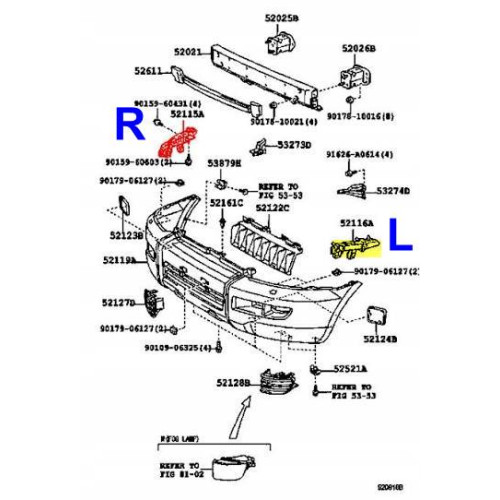 Кріплення переднього бампера праве Toyota Land Cruiser Prado 120 2003-2009 5211560071