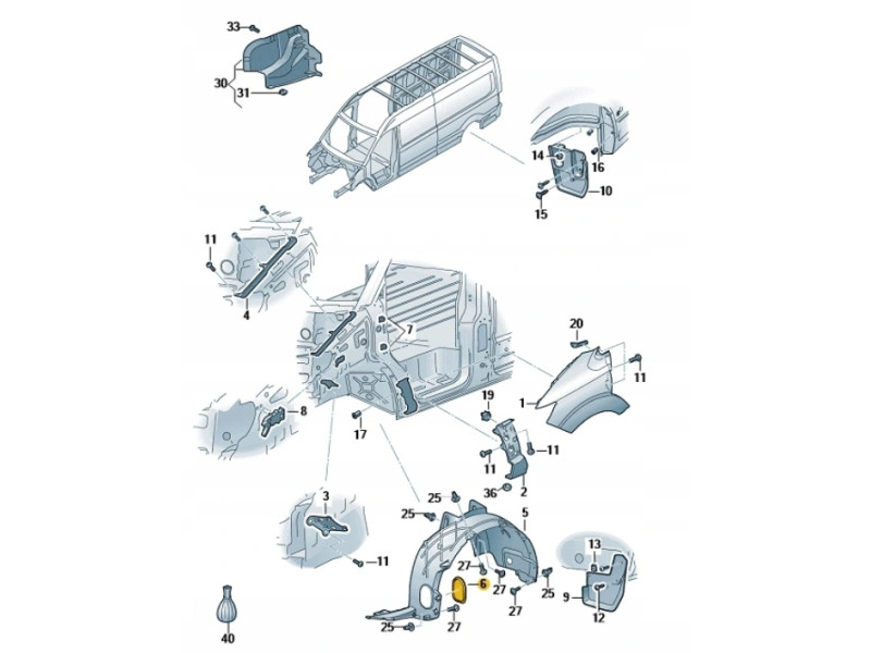 Заглушка (лючок) підкрилка переднього VW T5, T6, Caddy IV, V, Crafter II/MAN TGE 7E0809967