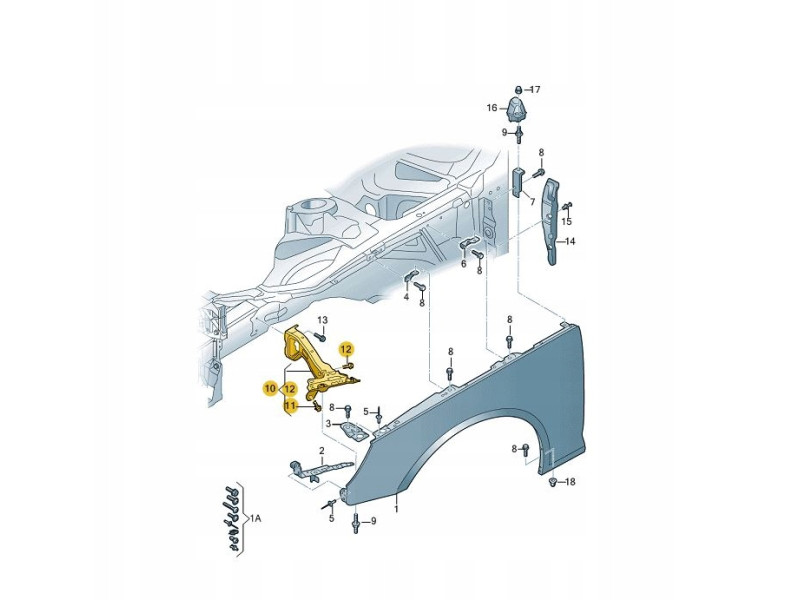 Кріплення крила ліве верхнє Audi A4 B9 2016-2019 8W0821135C