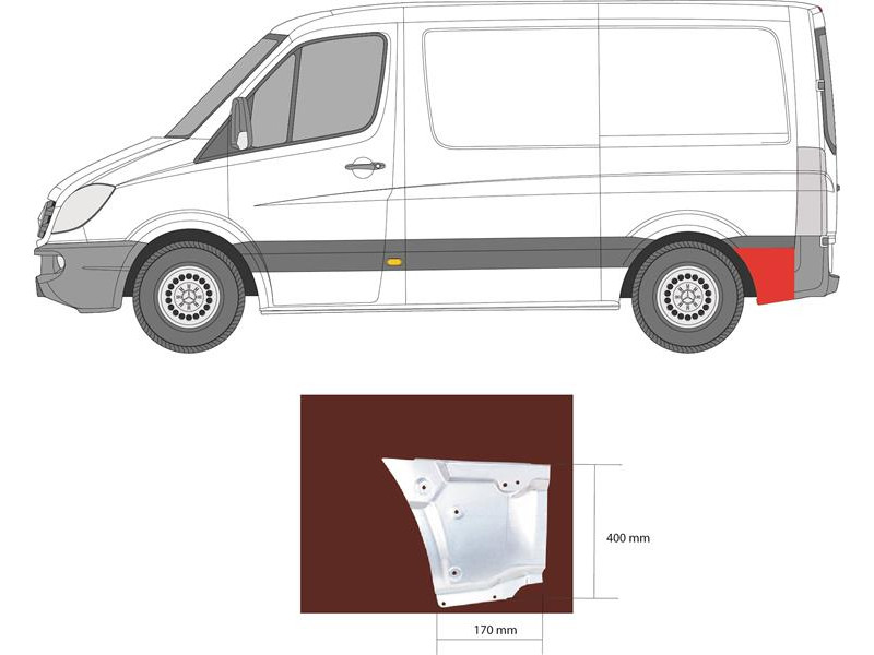 Арка задня нижня за колесом ліва Mercedes Sprinter W906, VW Crafter 1 06-18 коротка база (Klokkerholm)