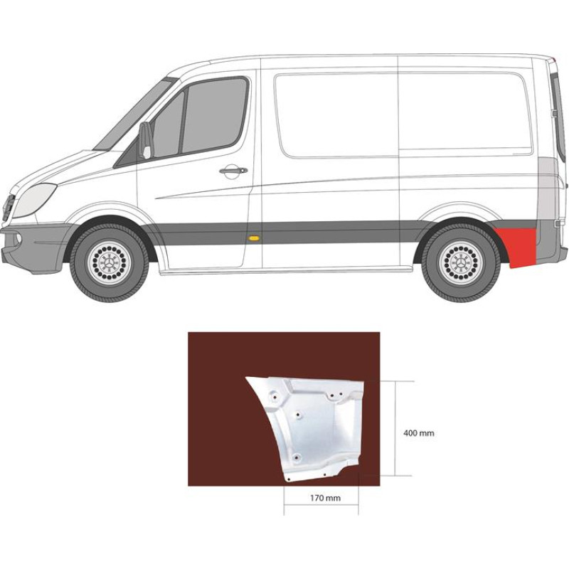 Арка задня нижня за колесом ліва Mercedes Sprinter W906, VW Crafter 1 06-18 коротка база (Klokkerholm)