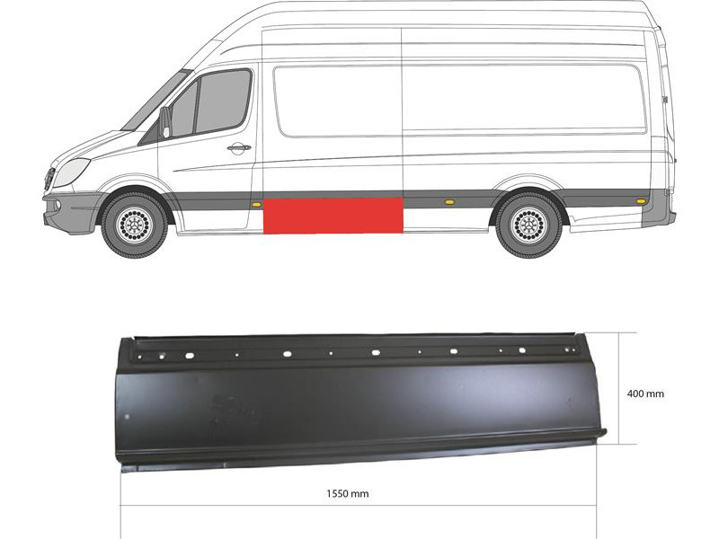 Поріг середній лівий Mercedes Sprinter W906, VW Crafter 1 06-18 (Klokkerholm) 40 см 155 см