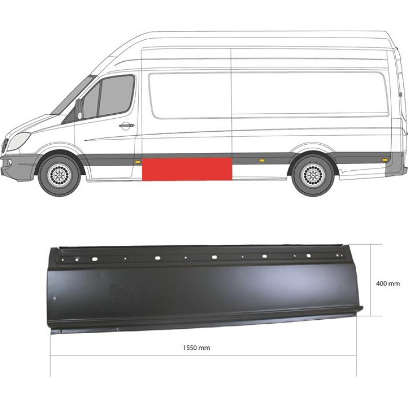 Поріг середній лівий Mercedes Sprinter W906, VW Crafter 1 06-18 (KH) 40 см 155 см
