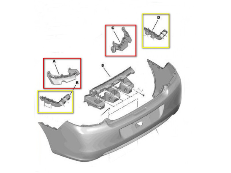 Комплект кріплення заднього бампера Peugeot 301, Citroen C-Elysse 2013-2017, TP 1608729480