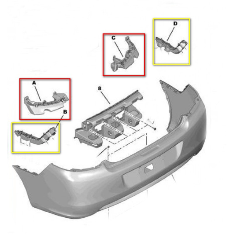 Комплект кріплення заднього бампера Peugeot 301, Citroen C-Elysse 2013-2017, TP 1608729480