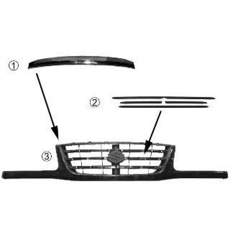 Молдинги решітки радіатора Suzuki Grand Vitara (01-05) чорні, комплект (FPS) 7211165D10
