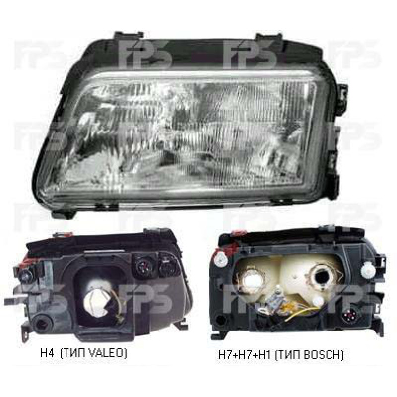 Фара Audi A4 B5 (95-99) права, H4 - тип Valeo (Depo) 8D0941030B