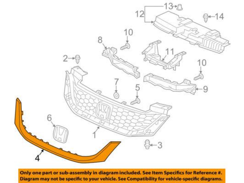 Молдинг решітки радіатора Honda Accord 9 купе 13-15 хром накладка (Tempest) 71122T3LA01ZB