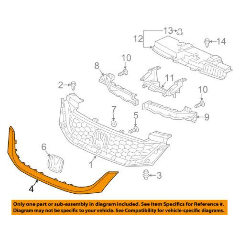 Молдинг решітки радіатора Honda Accord 9 купе 13-15 хром накладка (Tempest) 71122T3LA01ZB
