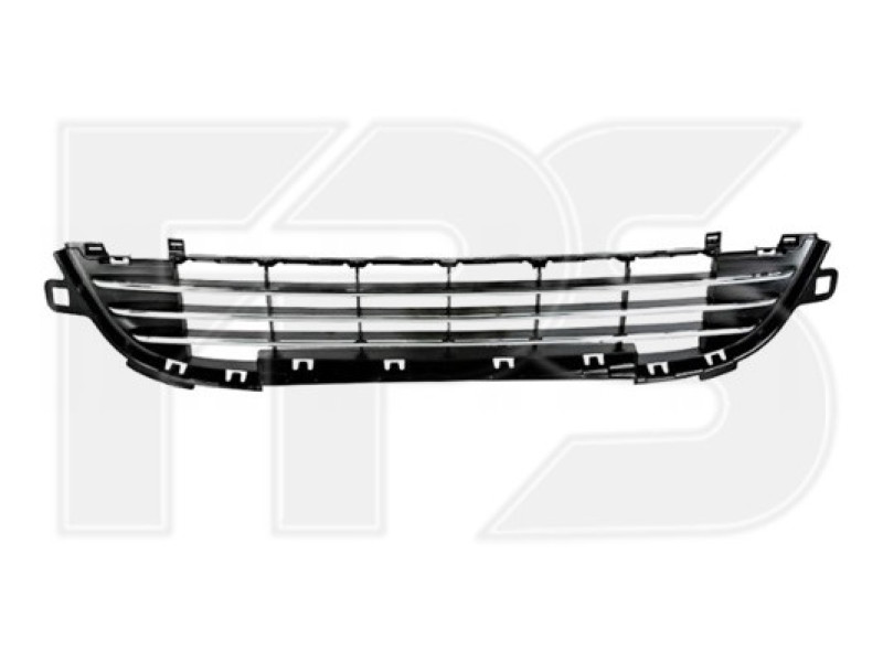 Решітка бампера середня нижня Peugeot 207 09-12 (чорна з хром молдингами) (FPS)