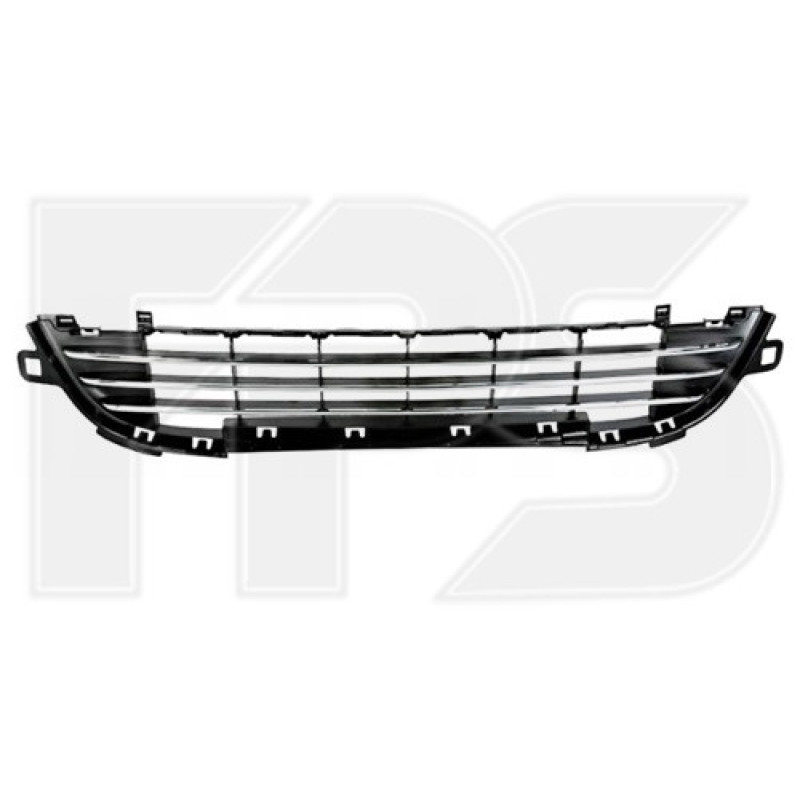 Решітка бампера середня нижня Peugeot 207 09-12 (чорна з хром молдингами) (FPS)