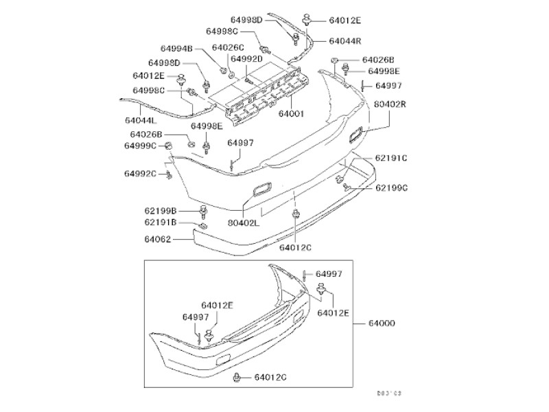 Кріплення направляюче заднього бампера праве Mitsubishi Lancer 9 2000-2007 Tempest