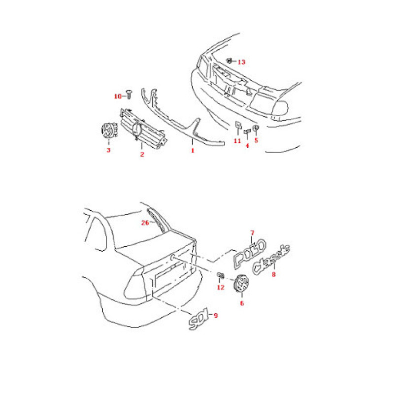 Смужка під фари VW Caady 2 95-04, VW Polo Classic (Tempest) 6K5854643A