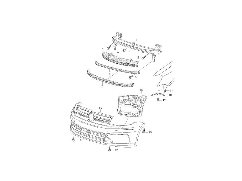 Кріплення переднього бампера ліве біля крила VW Caddy 2015- (Tempest) 2K5807183A