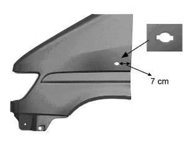 Крило переднє Mercedes Sprinter W901 95-97 ліве з прямокутним отвором (7см від краю) LKQ A9016373001