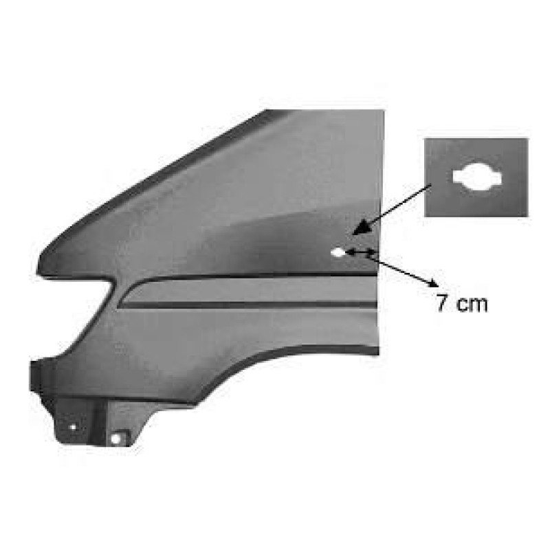 Крило переднє Mercedes Sprinter W901 95-97 ліве з прямокутним отвором (7см від краю) LKQ A9016373001