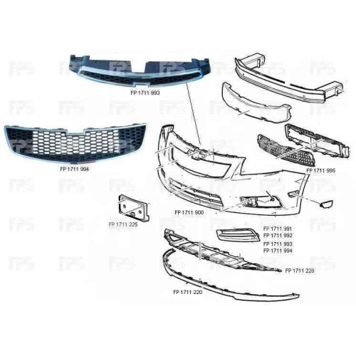 Решітка переднього бампера ліва Chevrolet Cruze 2009-2012 закрита FPS 94831149