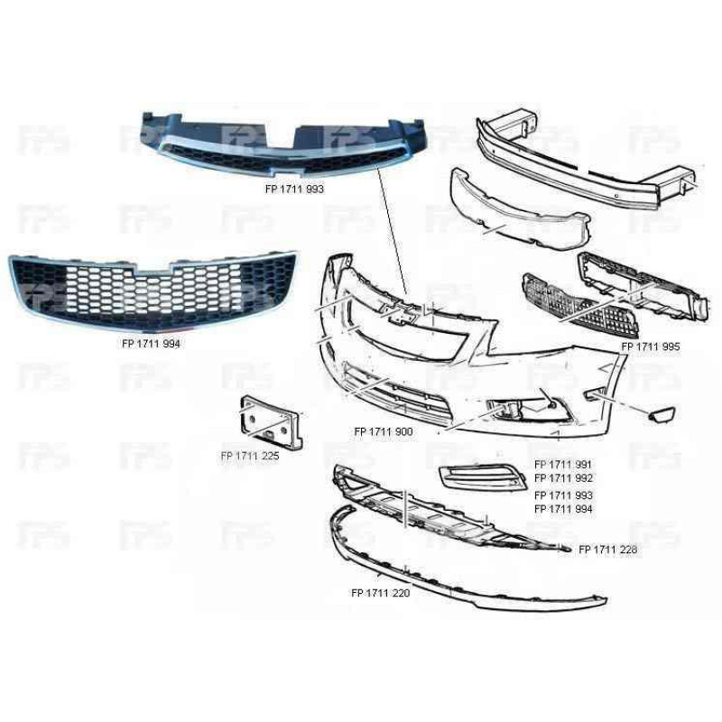 Решітка бампера ліва Chevrolet Cruze 09-12 закрита (FPS) 94831149