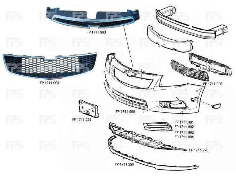 Решітка бампера права Chevrolet Cruze 09-12 закрита (FPS) 94831150