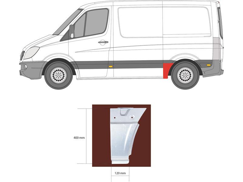 Арка задня нижня перед колесом ліва Mercedes Sprinter W906, VW Crafter 1 06-18 коротка база (Klokkerholm)