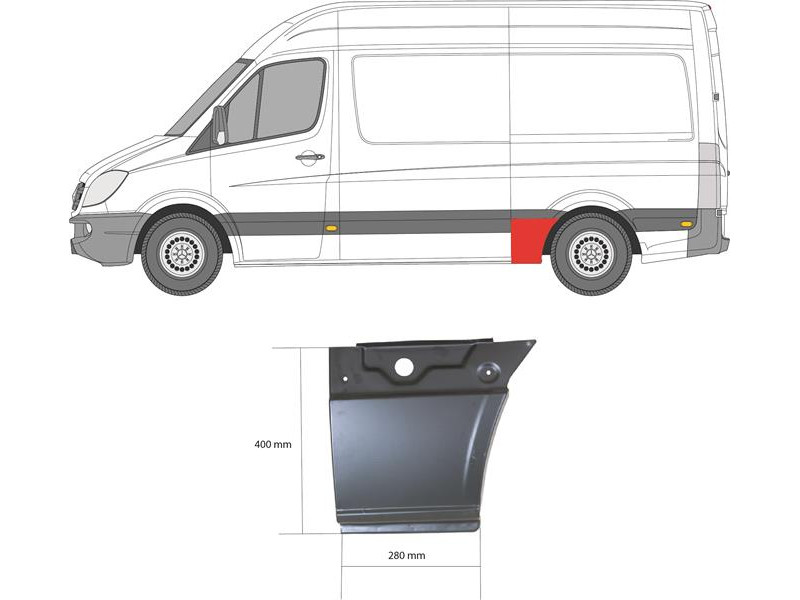 Арка задня нижня перед колесом ліва Mercedes Sprinter W906, VW Crafter 1 06-18 середня база (Klokkerholm)
