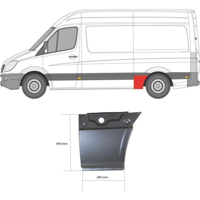 Арка задня нижня перед колесом ліва Mercedes Sprinter W906, VW Crafter 1 06-18 середня база (Klokkerholm)