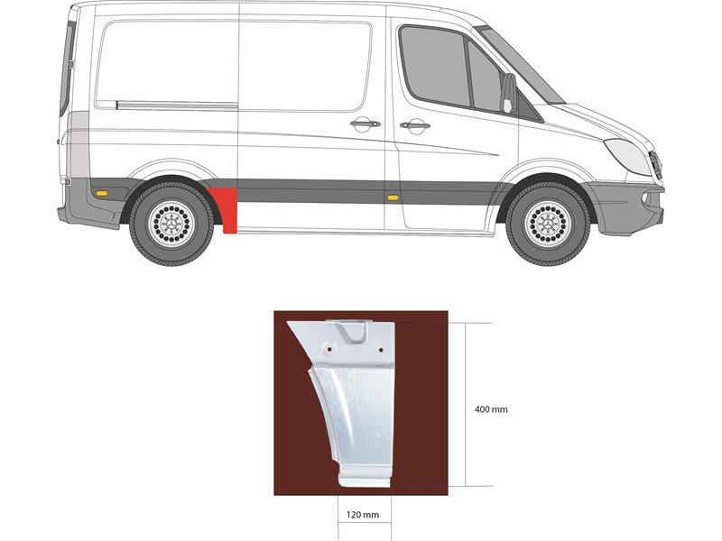 Арка задня нижня перед колесом права Mercedes Sprinter W906, VW Crafter 1 06-18 коротка база (Klokkerholm)
