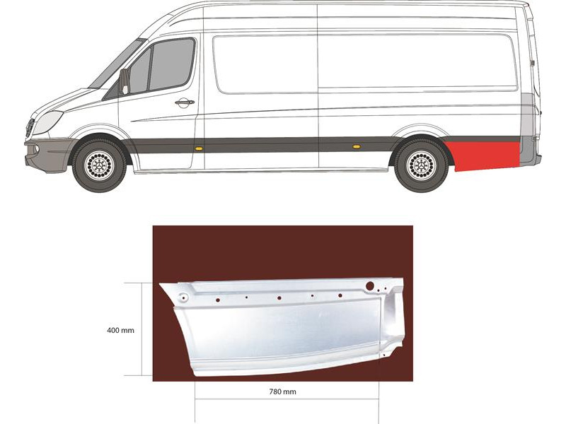 Арка задня нижня за колесом ліва Mercedes Sprinter W906, VW Crafter 1 06-18 довга база (Klokkerholm)
