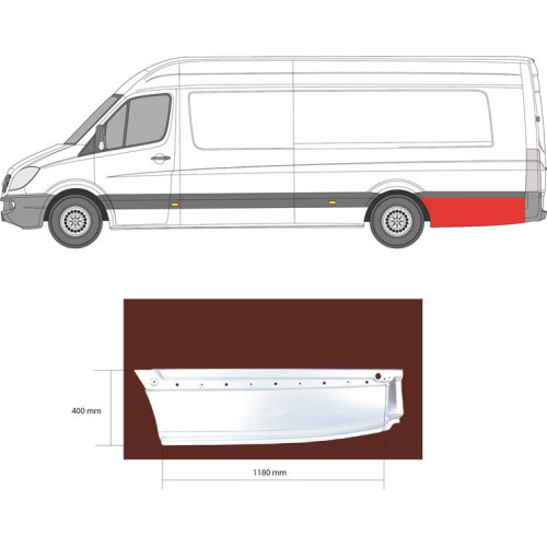 Арка задня нижня за колесом ліва Mercedes Sprinter W906, VW Crafter 1 2006-2018 екстра лонг (KH)