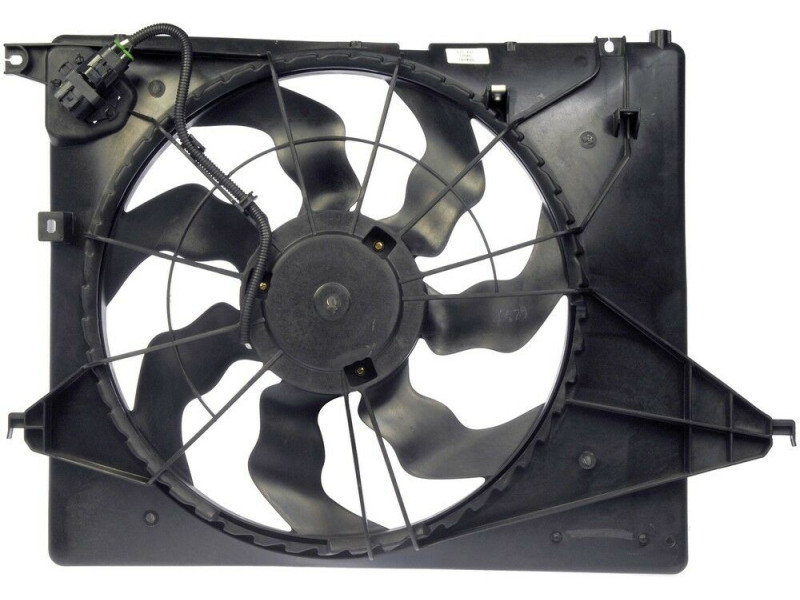 Дифузор з вентилятором радіатора Hyundai Santa Fe 3 12-18, Kia Sorento 10-15 2.4L (Тайвань) 253801U100, 253801U200