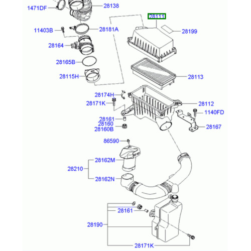 Корпус повітряного фільтра верхня частина Hyundai Accent III 2006-2010 / Kia Rio 05 - OE 281111G100