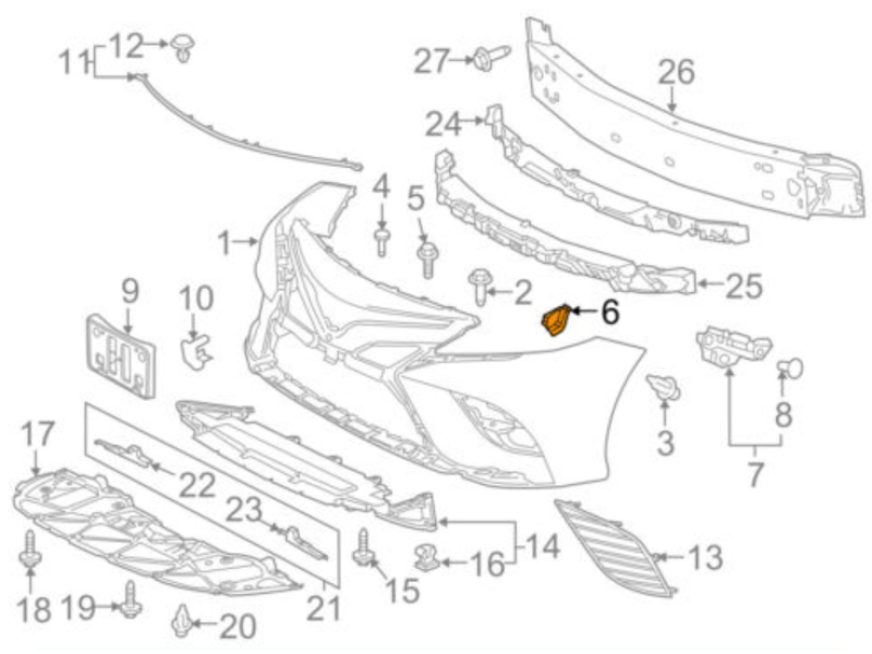 Кріплення переднього бампера ліве до крила Toyota Camry XV70 2018- (Тайвань) 5253633060