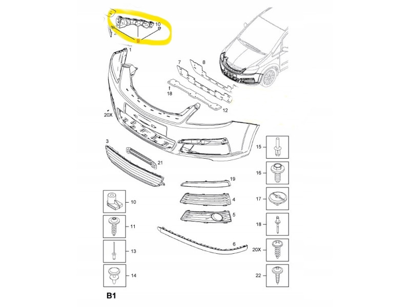 Кріплення переднього бампера праве Opel Zafira B 2005-2012 1406606