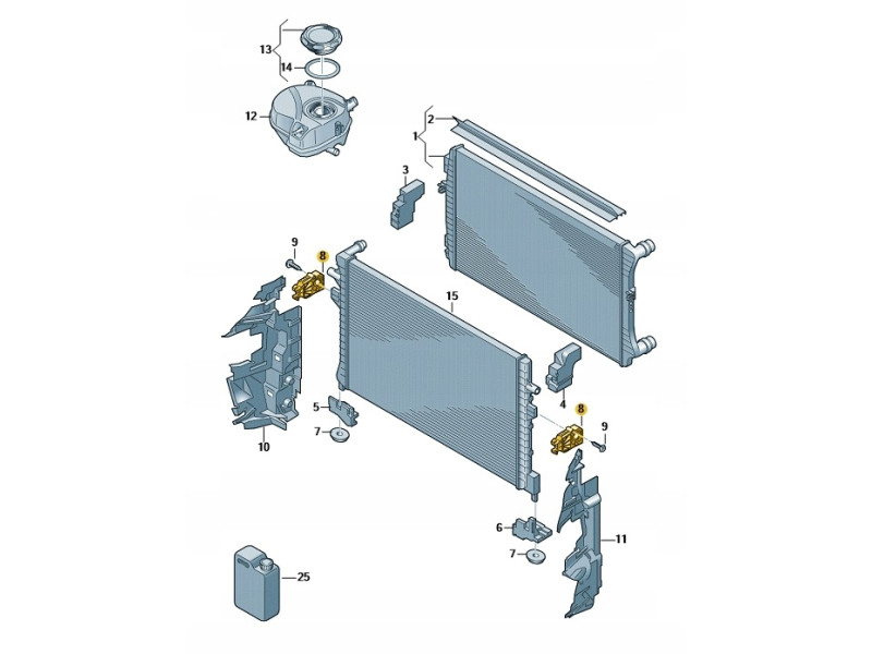 Кріплення радіатора верхнє Skoda Octavia A5, VW Caddy 3, Golf 5, 6, 7, Passat B6, B7, Seat Altea, Leon, Audi A3 VIKA 5Q0121367F