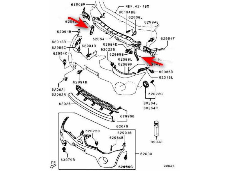 Кріплення шини переднього бампера ліве мале Mitsubishi L200 2005-2015 FPS mn167869