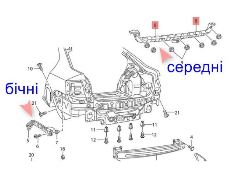 Кріплення заднього бампера праве середнє Skoda Octavia A7 2013-2017 універсал FPS 5E9807864