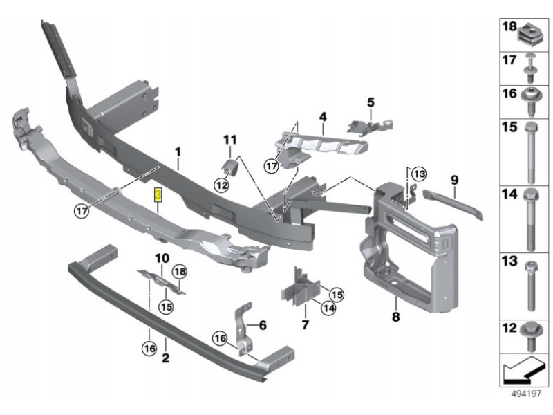 Кронштейн підсилювач переднього бампера правий BMW X5 G05 2018- FPS 51117421884
