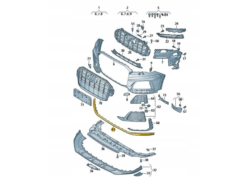 Молдинг переднього бампера середній Audi Q7 4M S-line 2020-2024 FPS 4M0853245T94