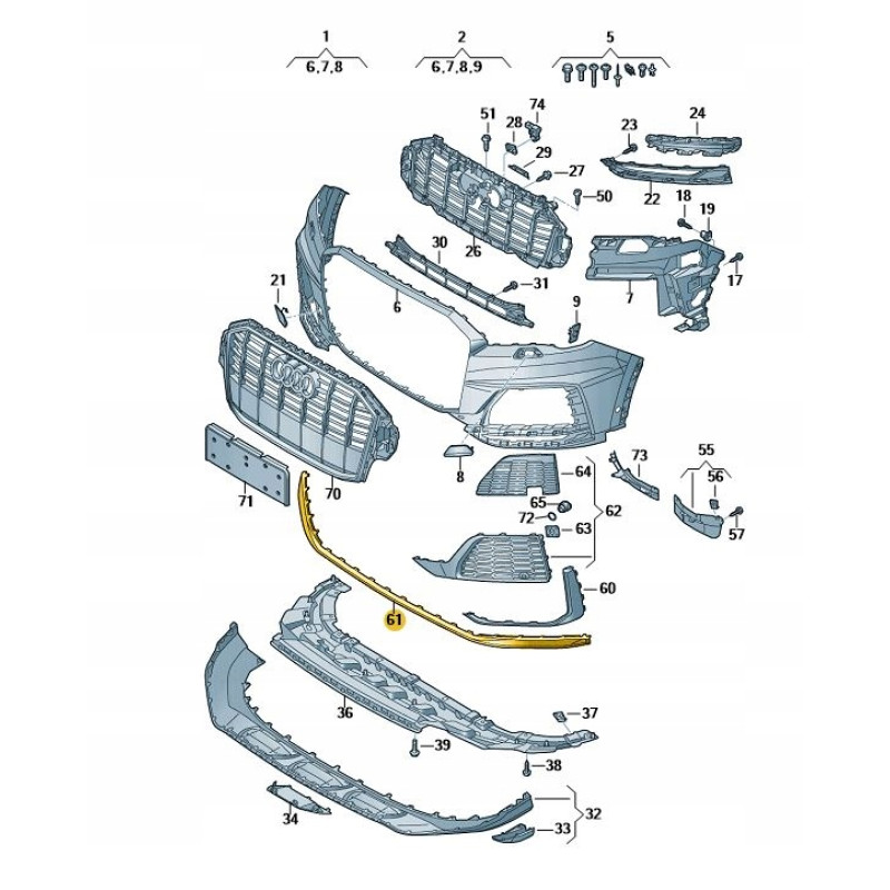 Молдинг переднього бампера середній Audi Q7 4M S-line 2020-2024 FPS 4M0853245T94