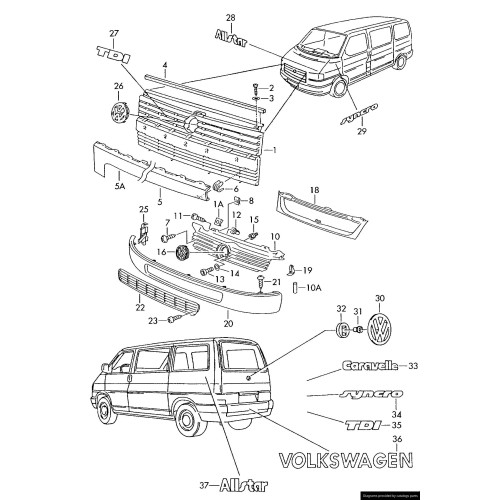 Накладка між фарами і бампером VW Transporter T4 Caravelle 1996-2003 FPS 7D0853662E