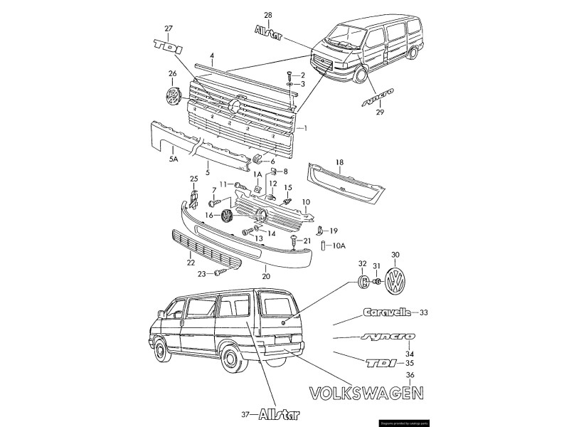 Накладка між фарами і бампером VW Transporter T4 Caravelle 1996-2003 FPS 7D0853662E