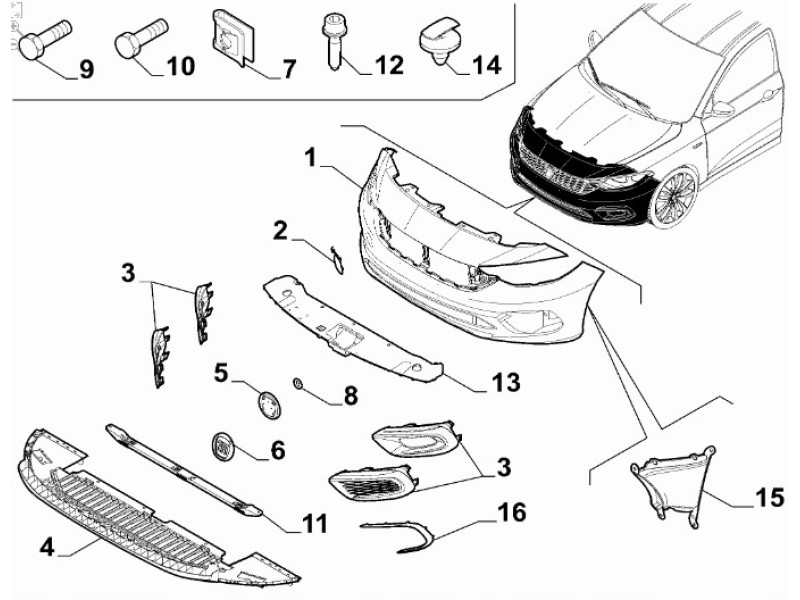 Підсилювач переднього бампера нижній (під радіатором) Fiat Tipo 2016- FPS 52057801