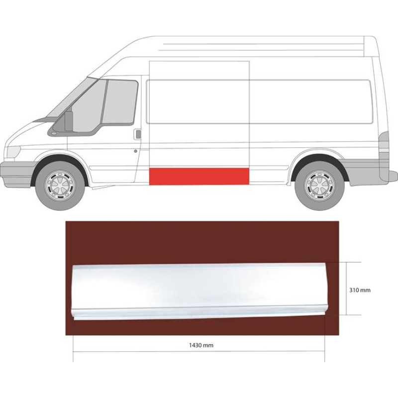 Поріг середній лівий Ford Transit 00-13 (Klokkerholm) висота 31 см, довжина 143 см