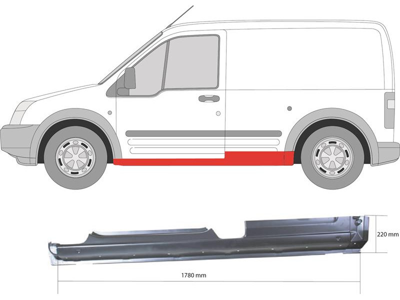 Поріг лівий Ford Transit Connect, Tourneo 02-13 (Klokkerholm) коротка база