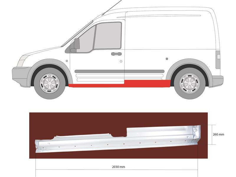 Поріг лівий Ford Transit Connect, Tourneo 02-13 (KH) довга база, 2/3 двері