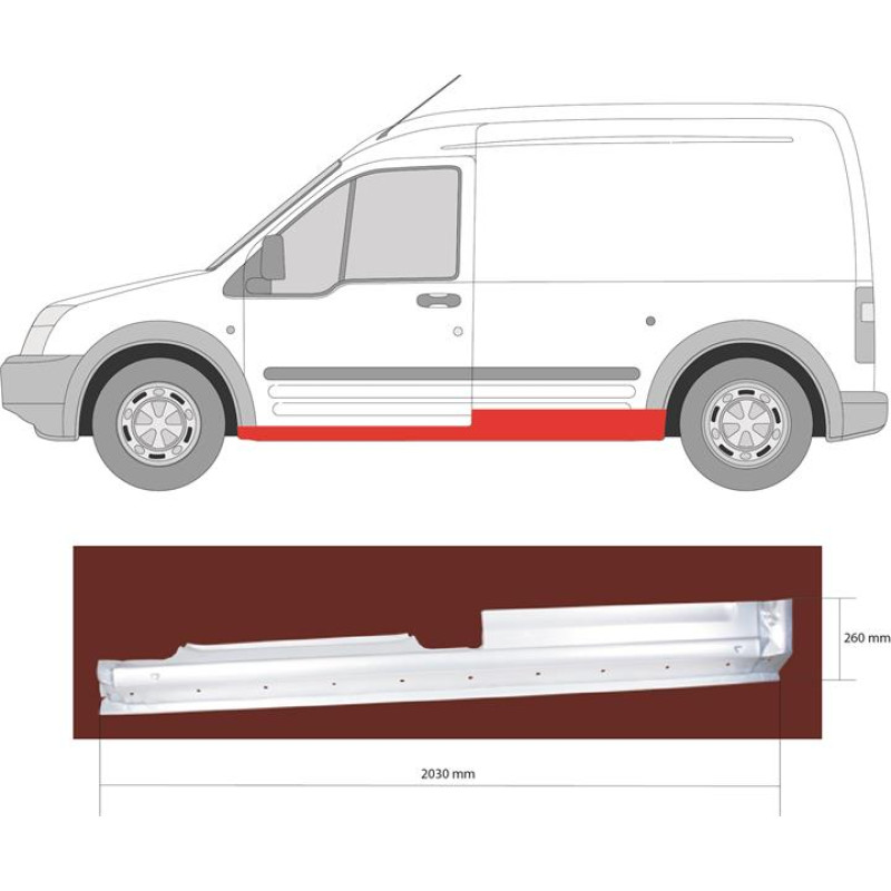 Поріг лівий Ford Transit Connect, Tourneo 02-13 (Klokkerholm) довга база, без зсувної двері