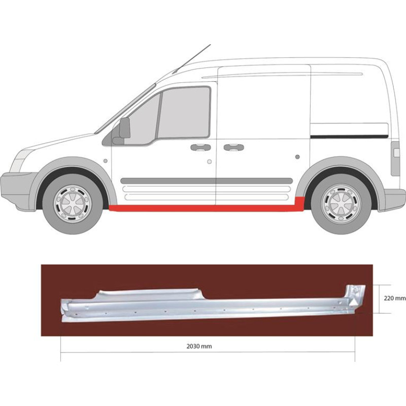 Поріг лівий Ford Transit Connect, Tourneo 02-13 (KH) довга база
